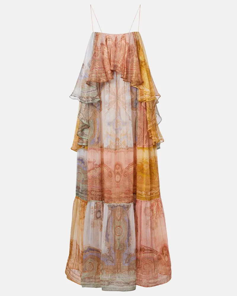 Zimmermann Abito lungo Como in misto seta con stampa Multicolore