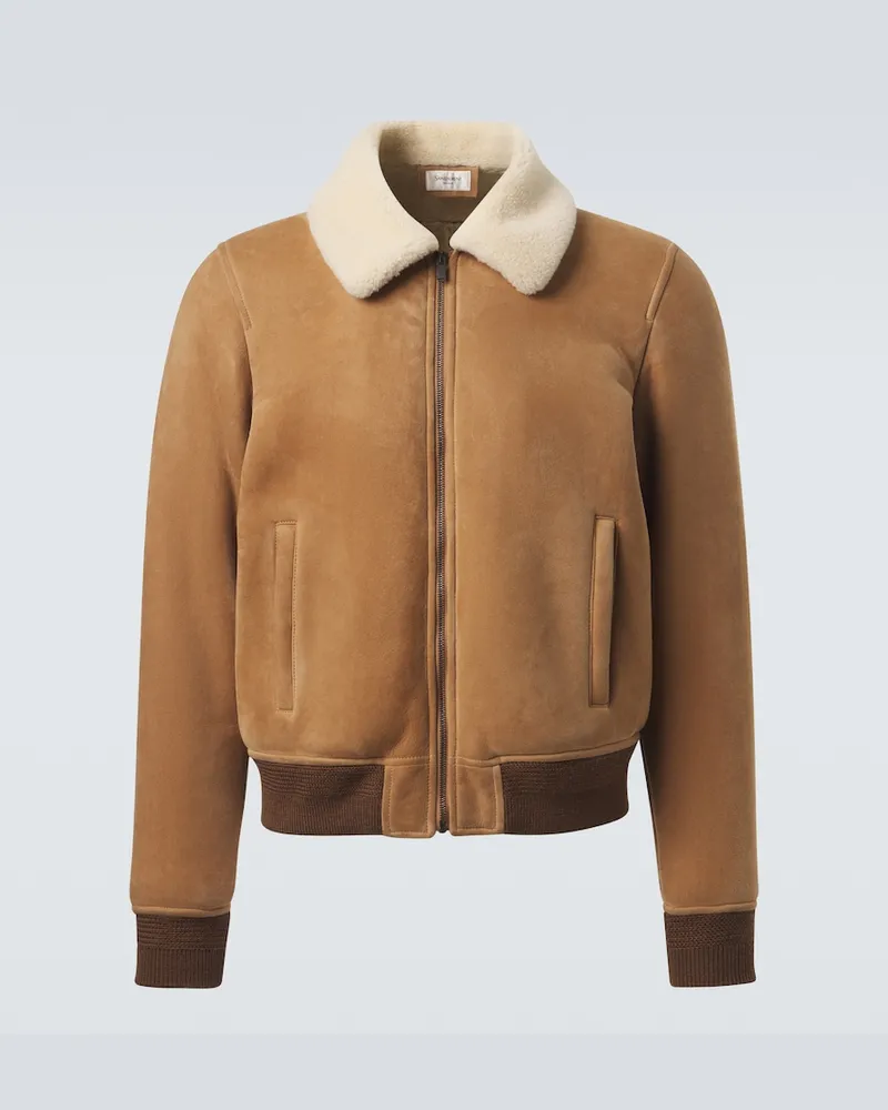 Saint Laurent Giacca in suede con shearling Beige