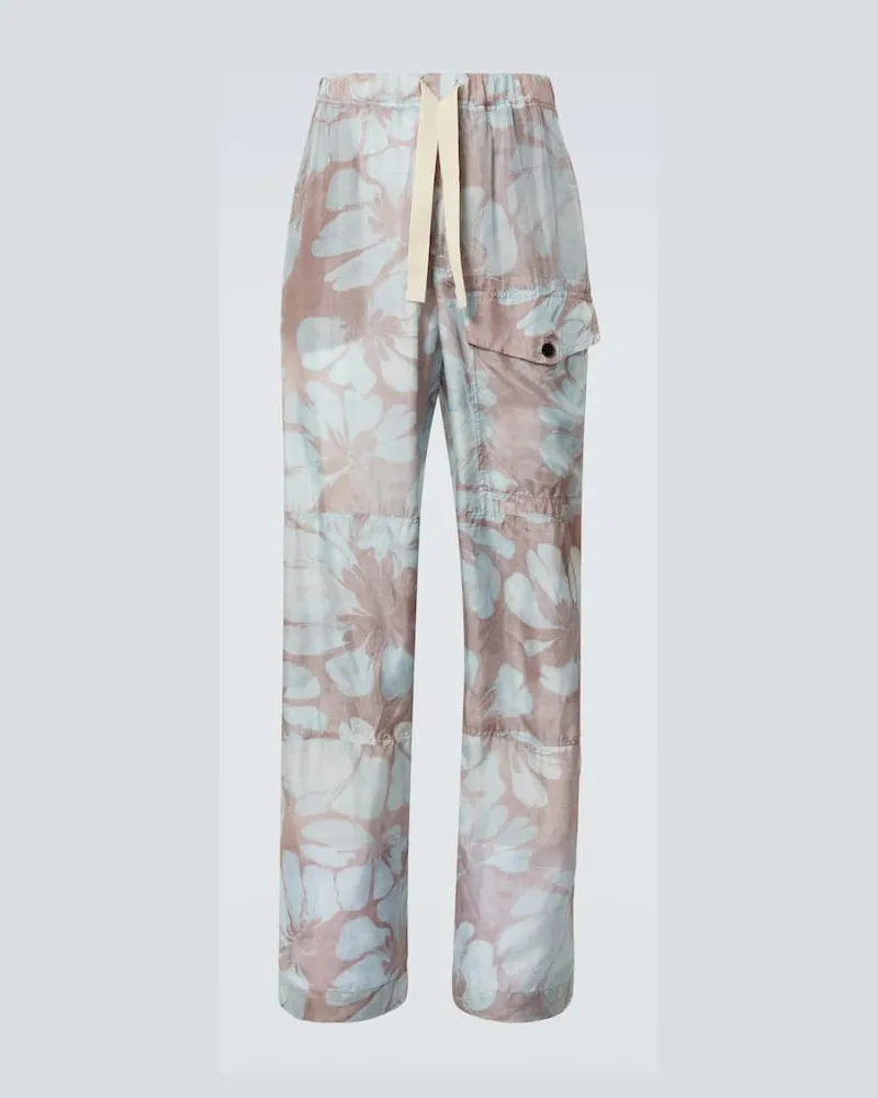 Dries van Noten Pantaloni a gamba larga in seta Blu