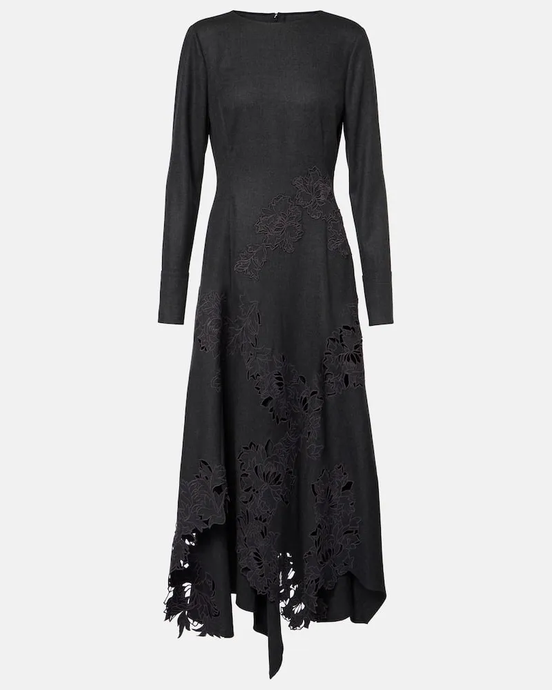 Oscar de la Renta Abito midi asimmetrico Peony in lana Nero