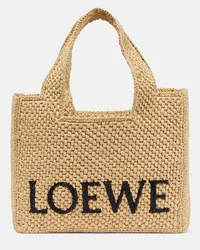 Loewe Paula's Ibiza - Borsa Small in rafia con logo Beige