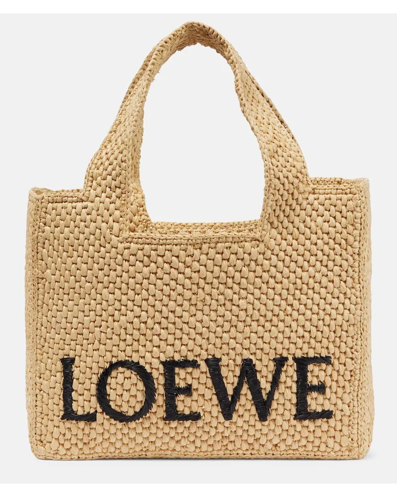 Loewe Paula's Ibiza - Borsa Small in rafia con logo Beige