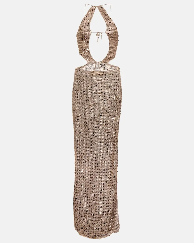 Aya Muse Abito lungo Morel con paillettes Beige