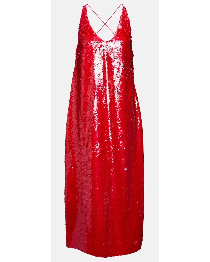 Ganni Abito midi con paillettes Rosa