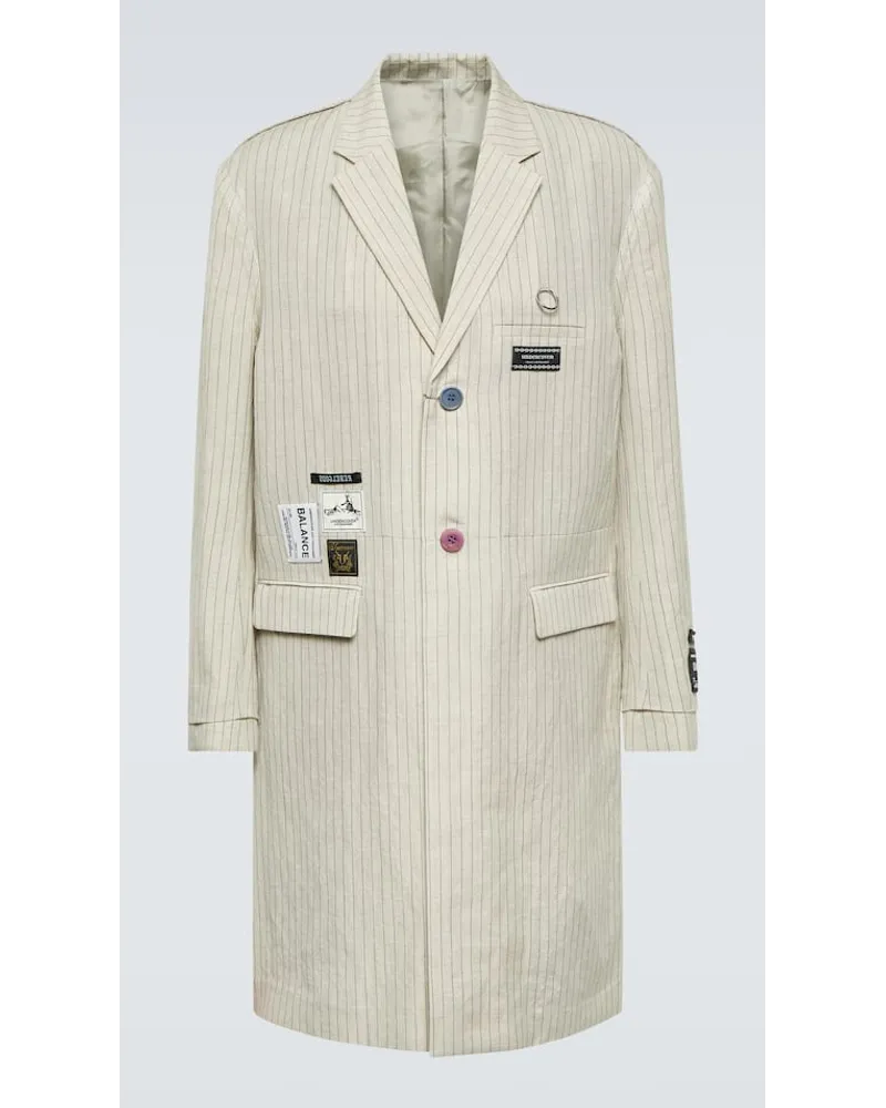 Undercover Cappotto gessato in lana e lino Bianco