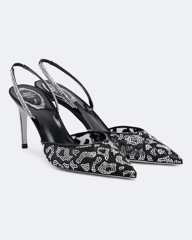 René Caovilla Pumps slingback in rete con cristalli Nero