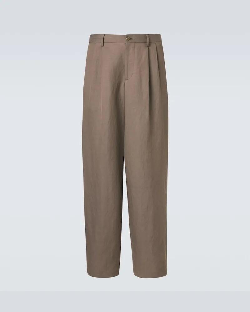 Giorgio Armani Pantaloni regular Archivio in misto lino Marrone