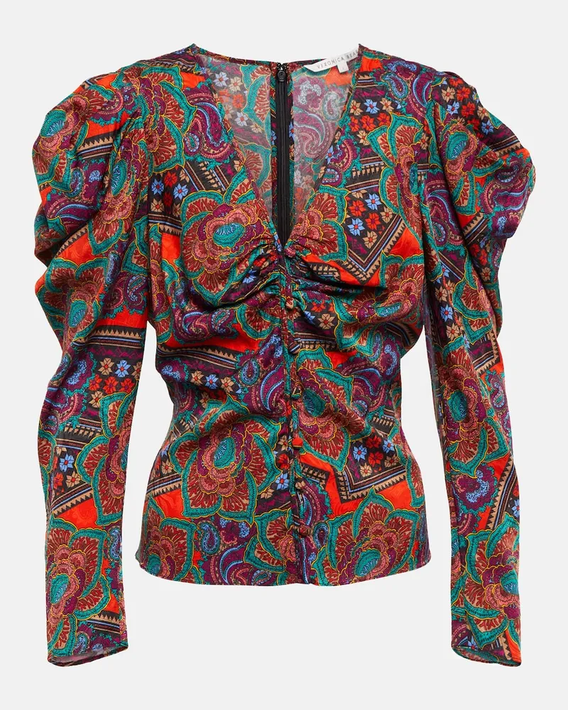 Veronica Beard Top cropped in misto seta con ruches Multicolore