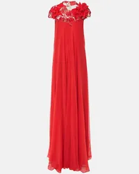 Monique Lhuillier Abito lungo Trapeze con ricamo Rosso