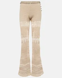 Paco Rabanne Pantaloni flared in crochet di cotone Beige