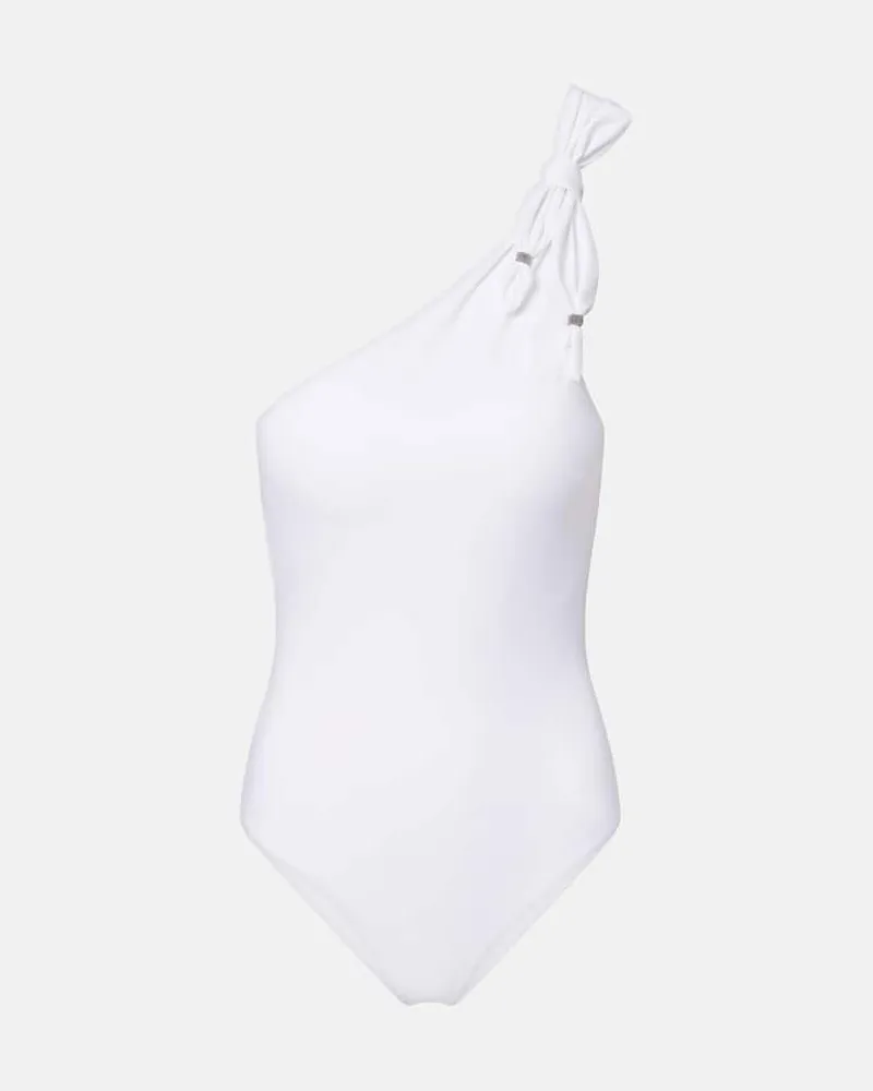 Brunello Cucinelli Costume intero monospalla con monile Bianco