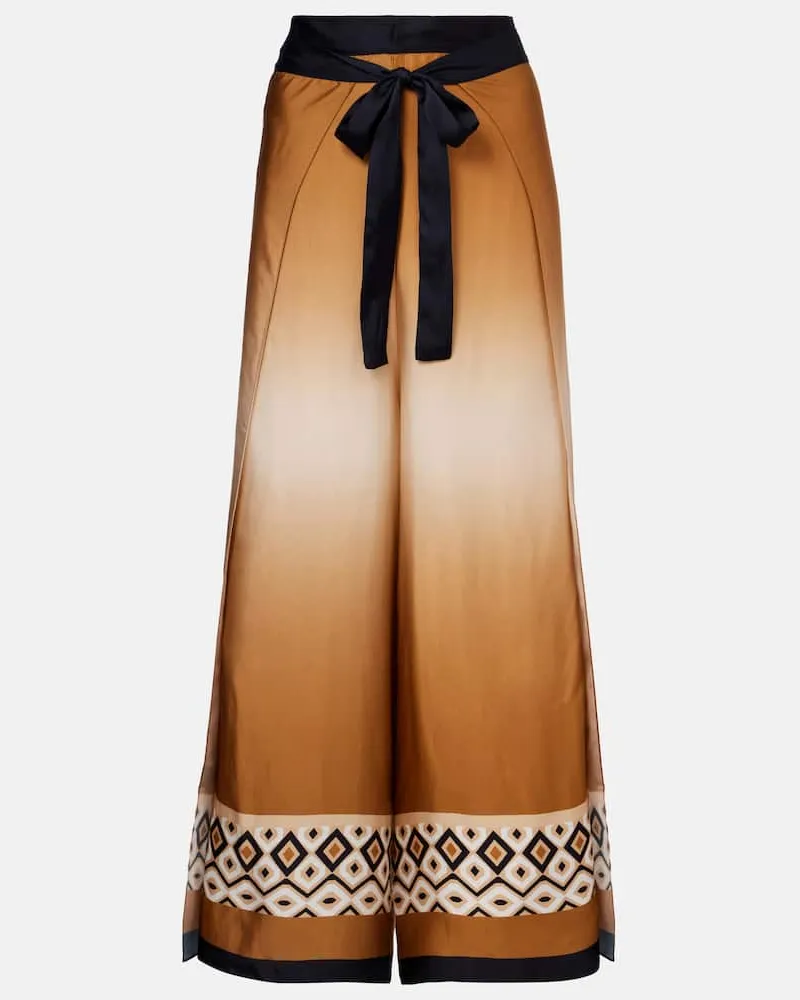 Max Mara Pantaloni cropped in raso con stampa Marrone