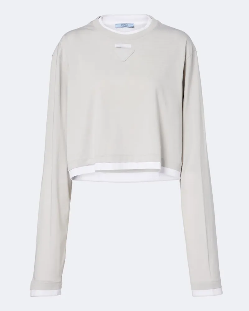 Prada Top in piqué di cotone e jersey Grigio
