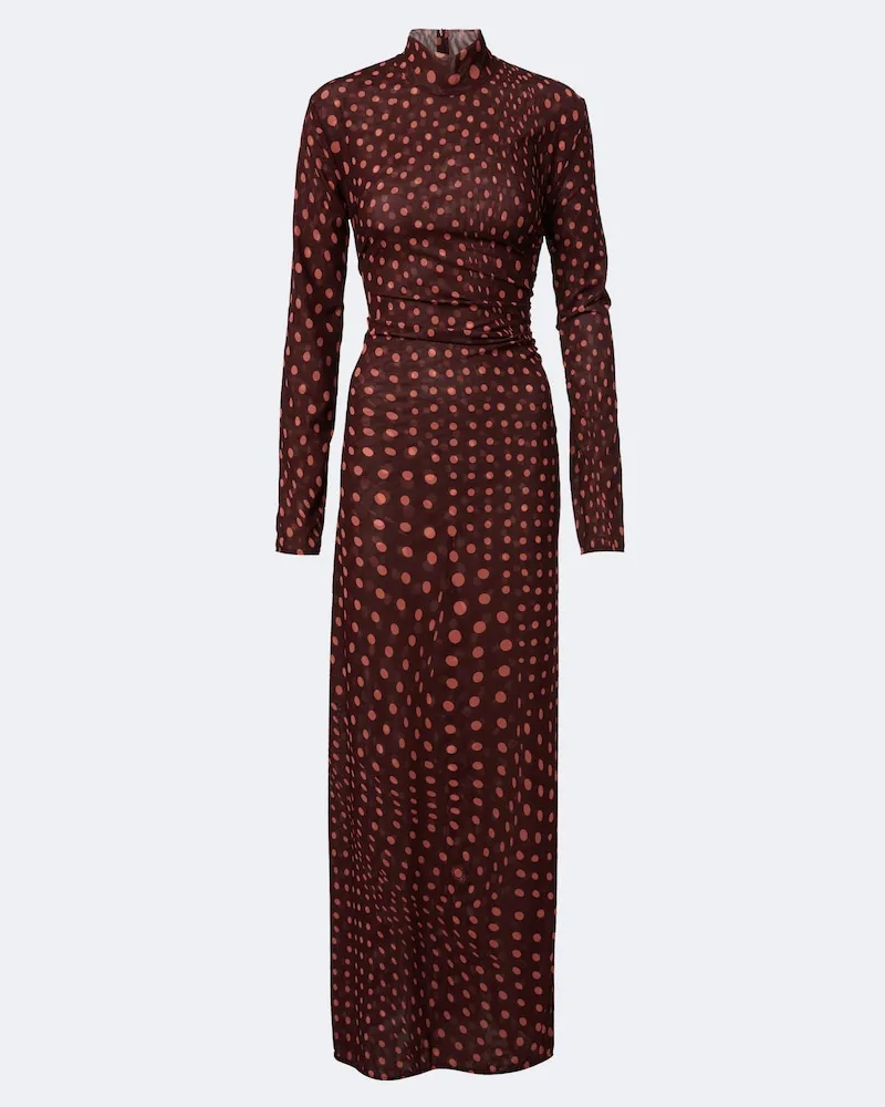 Stella McCartney Abito lungo in mesh a pois Borgogna