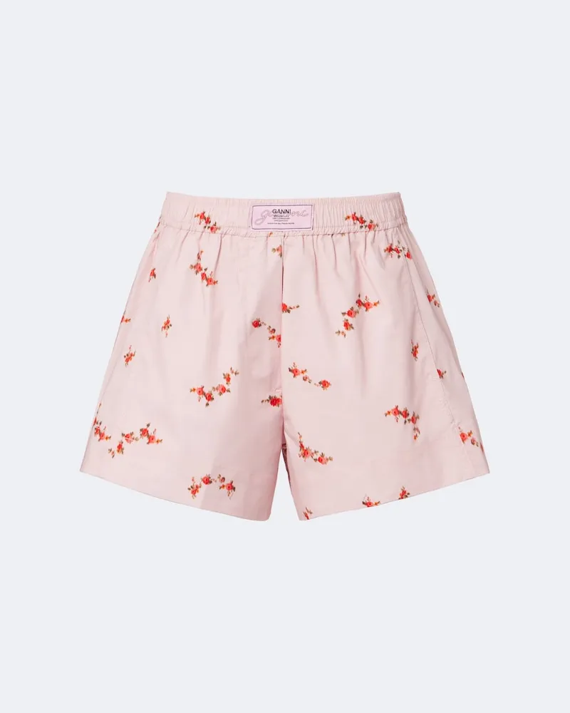 Ganni Shorts in misto cotone con stampa floreale Rosa