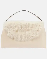 Totême Borsa a spalla T-Lock Large con shearling Bianco