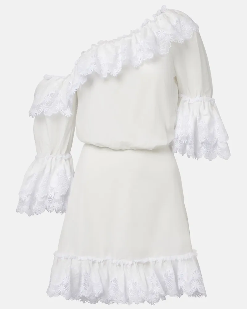 Saint Laurent Abito corto in popeline di cotone con ricamo Bianco