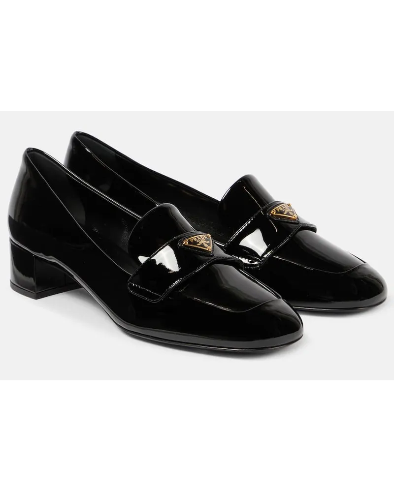 Prada Pumps mocassino in vernice con logo Nero