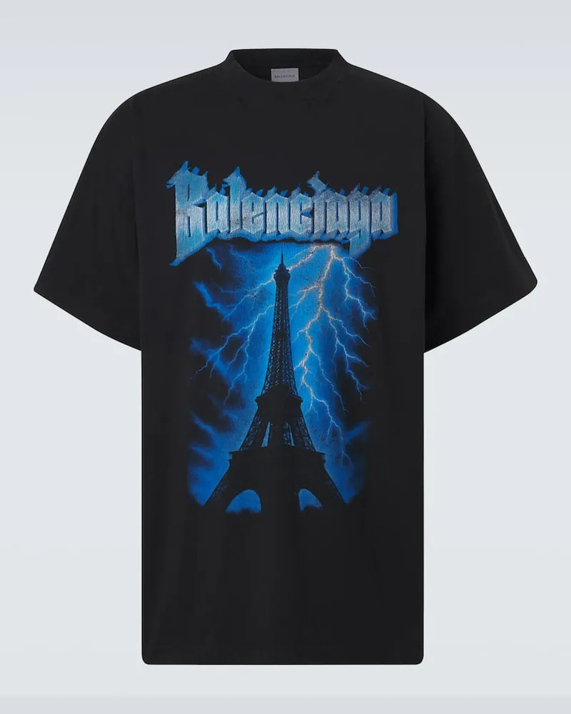 Balenciaga T-shirt in jersey di cotone con stampa Nero