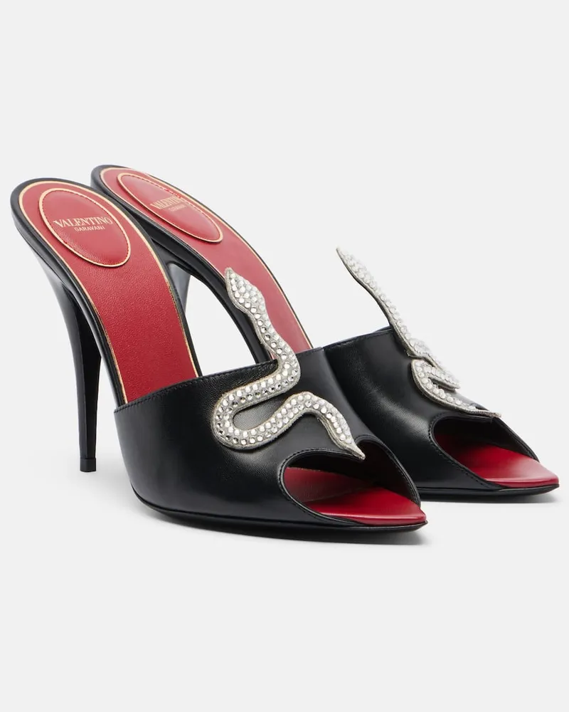 Valentino Garavani Mules CÅur VipÃ¨re in pelle con cristalli Nero