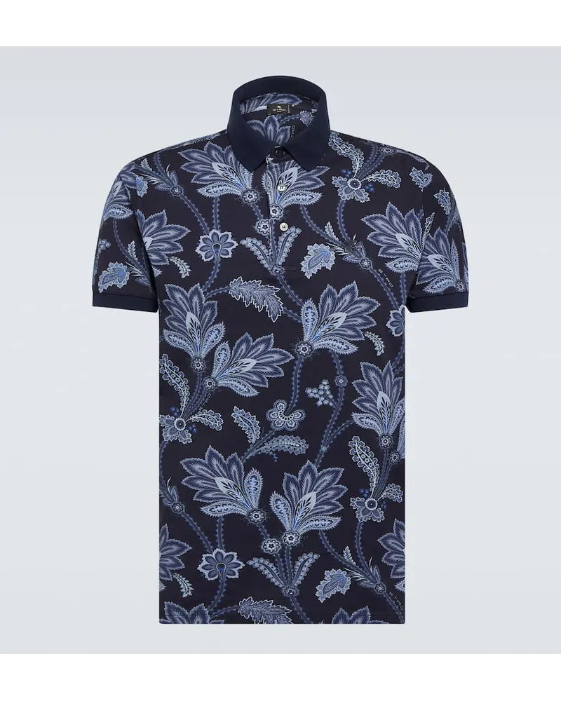 Etro Polo in piquÃ© di cotone con stampa Blu