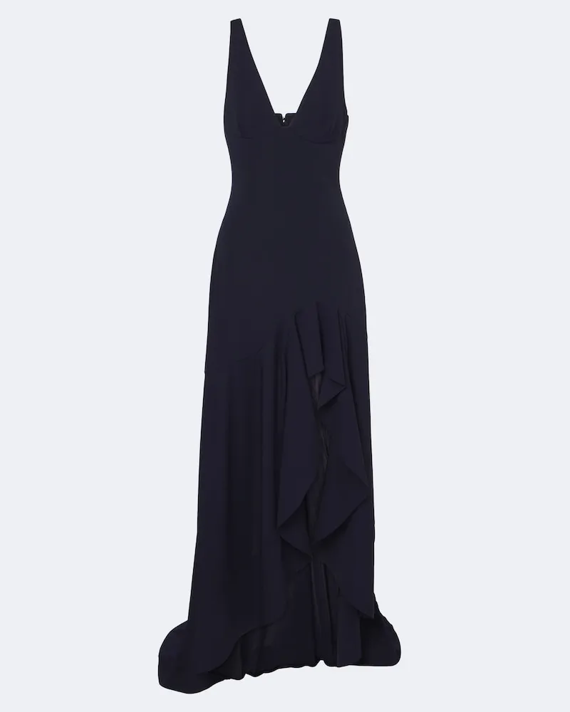Stella McCartney Abito lungo in georgette con volant Blu