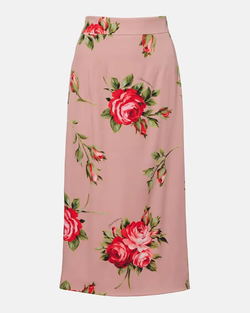 Dolce & Gabbana Gonna midi in misto seta con stampa floreale Rosa