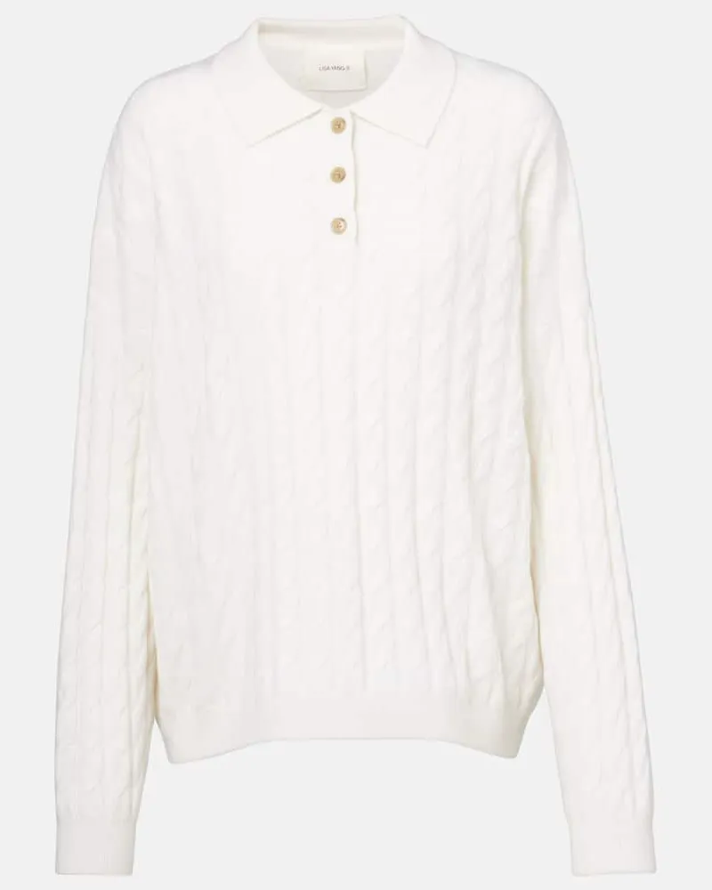 Lisa Yang Polo Magnolie in cashmere a trecce Bianco