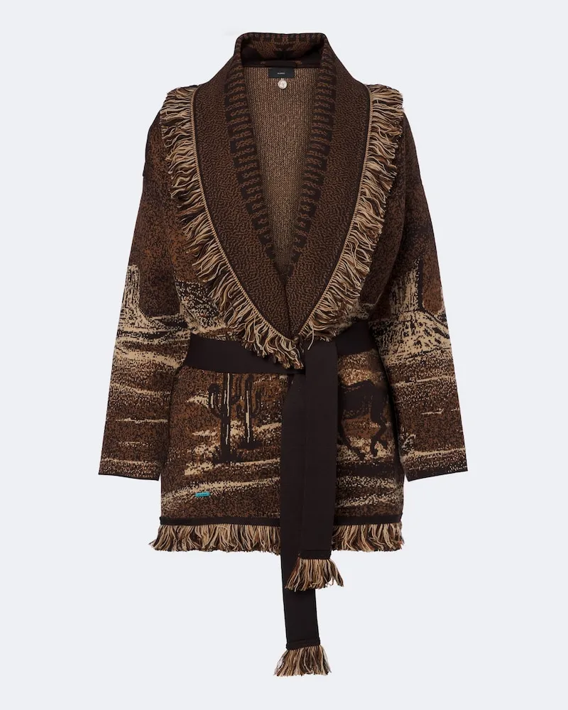 Alanui Cardigan Wild Wild in misto lana jacquard Marrone