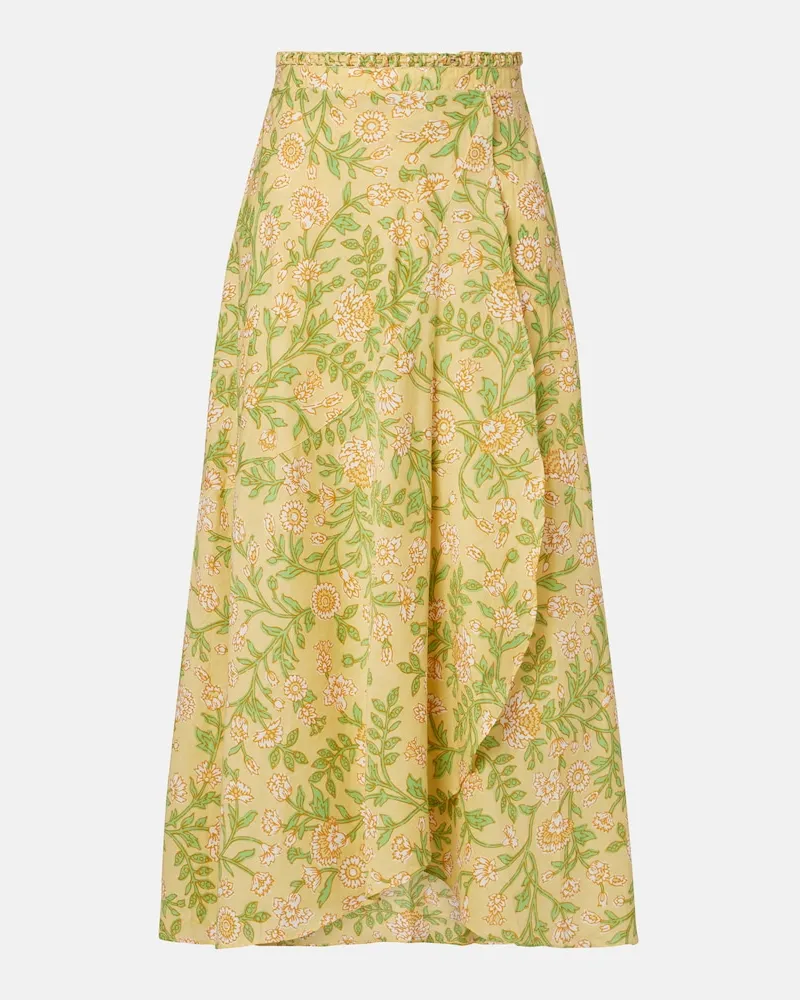 Poupette St Barth Gonna midi Eva in cotone con stampa floreale Giallo