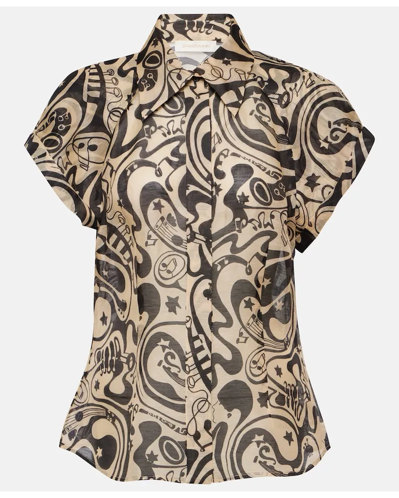 Zimmermann Blusa Matchmaker in lino e seta Nero