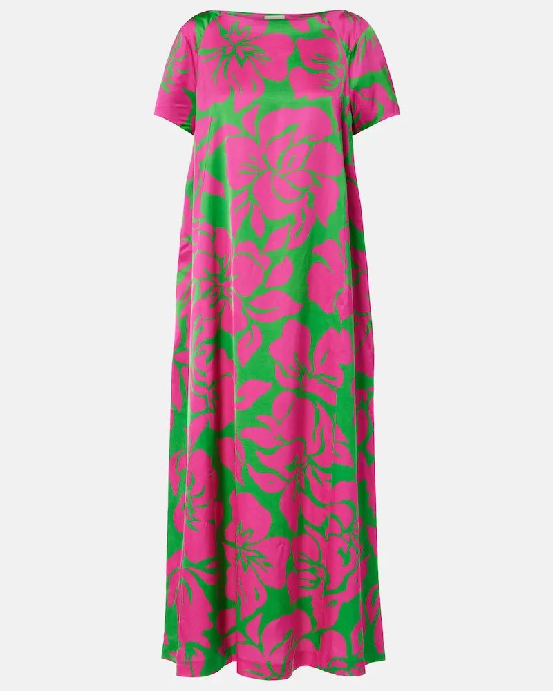 Dries van Noten Abito lungo in raso con stampa floreale Multicolore