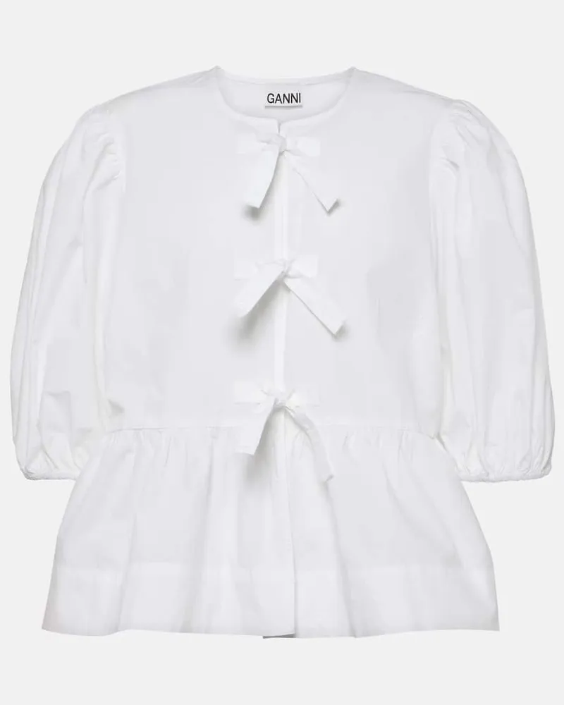 Ganni Blusa in popeline di cotone Bianco