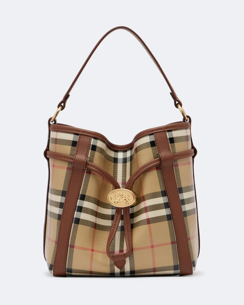 Burberry Borsa a secchiello Burberry Check Small Beige
