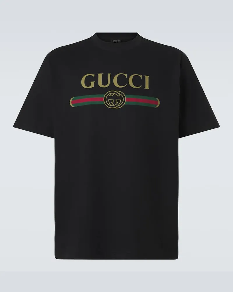 Gucci T-shirt in jersey di cotone e seta con logo Nero