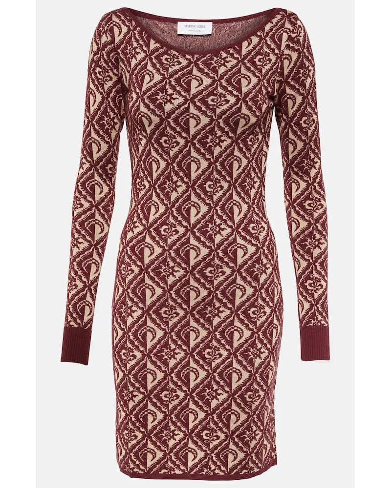 Marine Serre Miniabito in jacquard di misto lana Moon Diamant Borgogna
