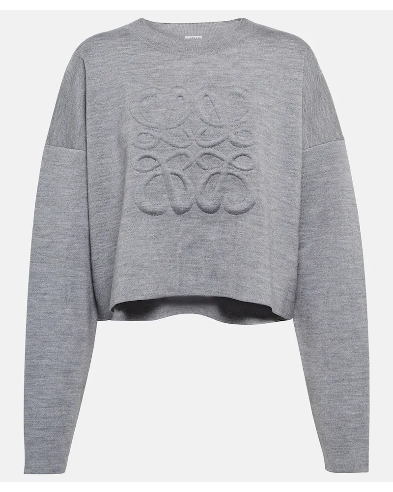 Loewe Pullover cropped Anagram in misto lana Grigio