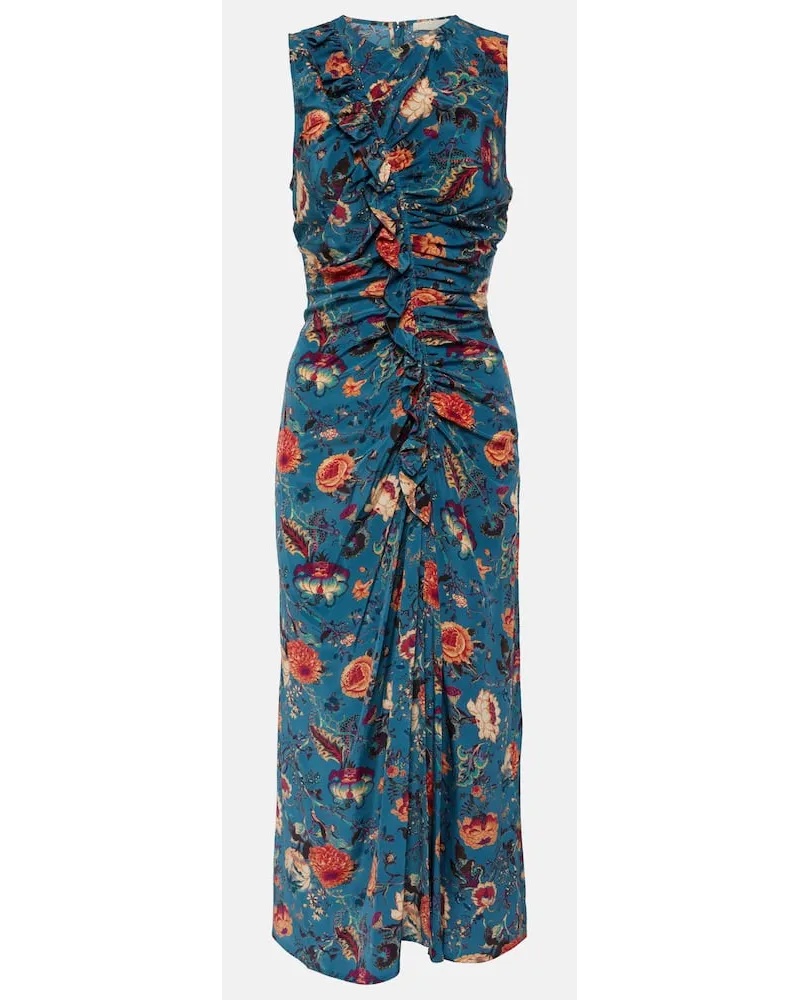 Ulla Johnson Abito midi Loma in seta con stampa Blu