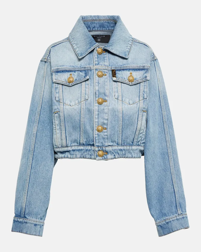 Balmain Giacca di jeans cropped Blu