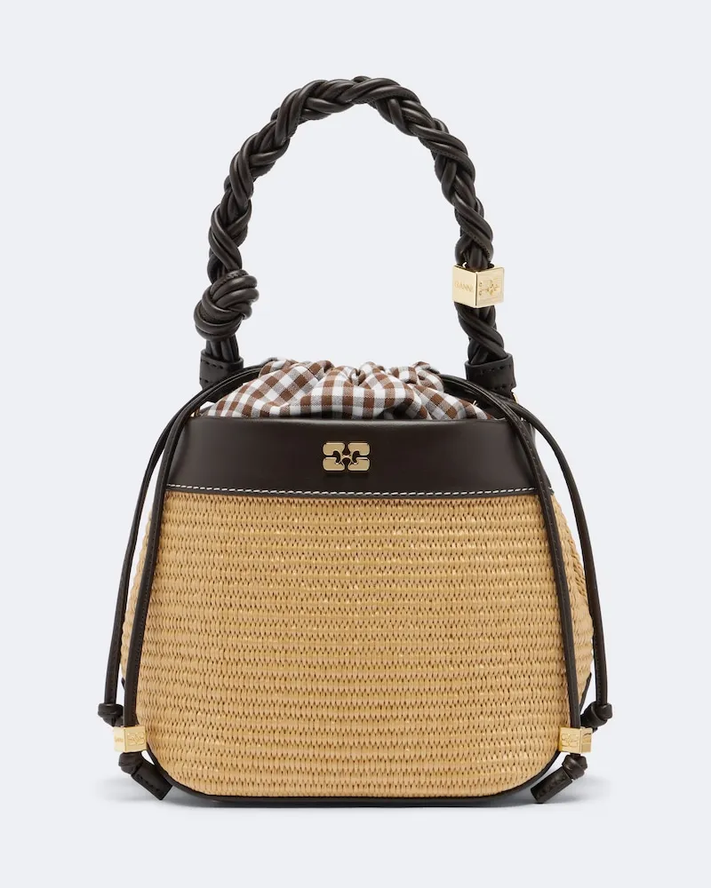 Ganni Borsa a secchiello Bou Small effetto rafia Beige