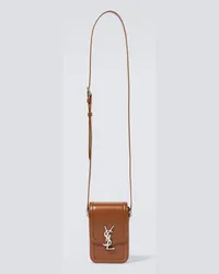 Saint Laurent Borsa porta smartphone Solferino Mini in pelle Marrone