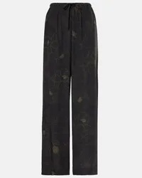 Dries van Noten Pantaloni regular in seta con stampa Nero