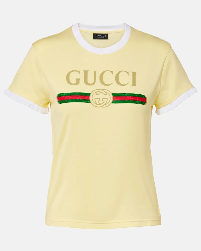 Gucci T-shirt in jersey di cotone con logo Giallo