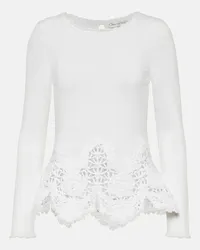 Oscar de la Renta Pullover in cotone con pizzo Bianco