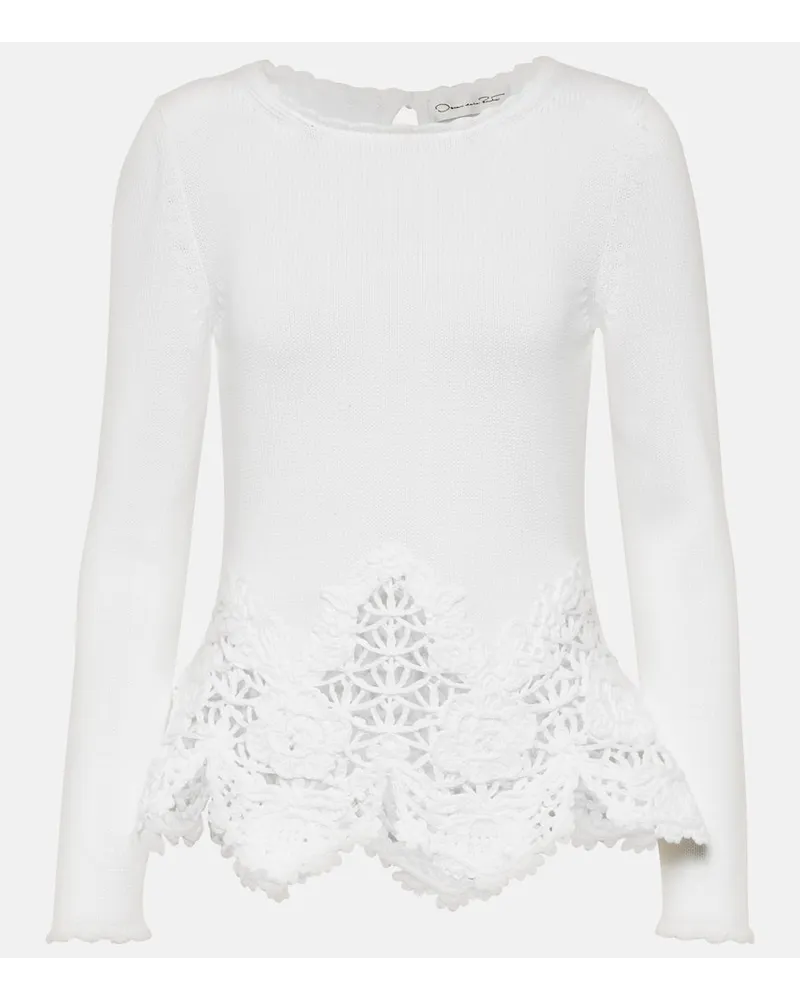 Oscar de la Renta Pullover in cotone con pizzo Bianco