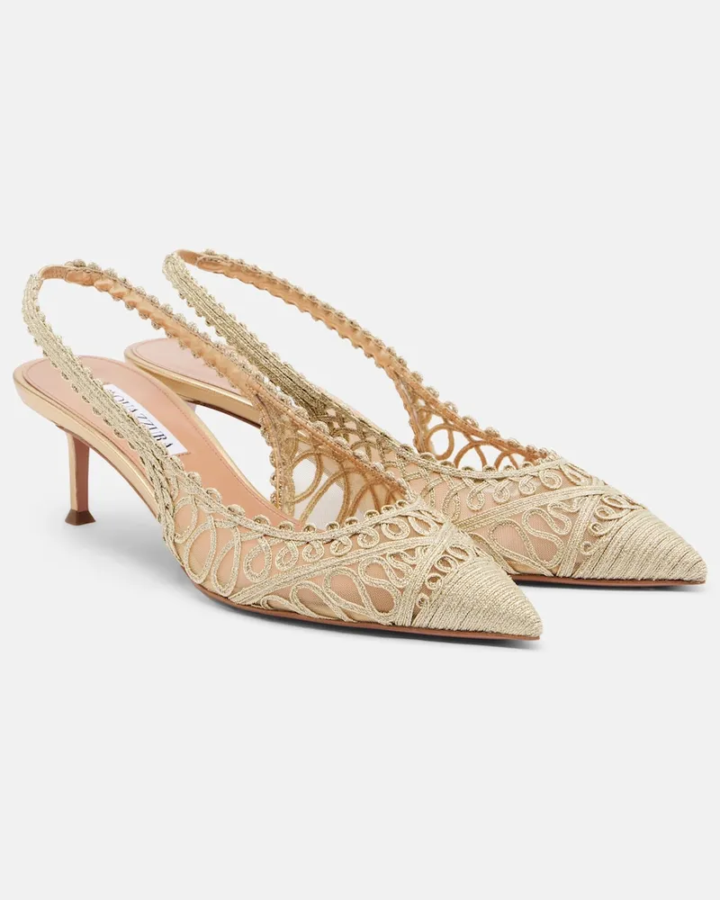 Aquazzura Pumps slingback Kahlo in rafia e mesh Oro