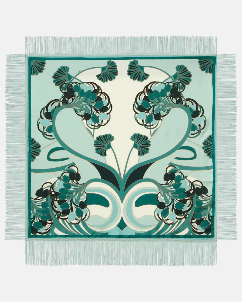 La DoubleJ Sciarpa in twill di seta con stampa e frange Verde
