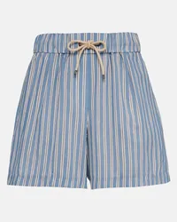 Brunello Cucinelli Shorts in seta e cotone a righe Blu