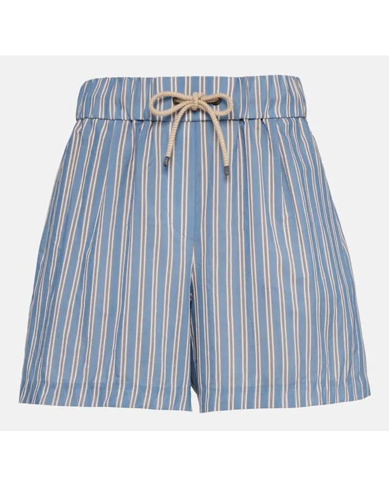 Brunello Cucinelli Shorts in seta e cotone a righe Blu