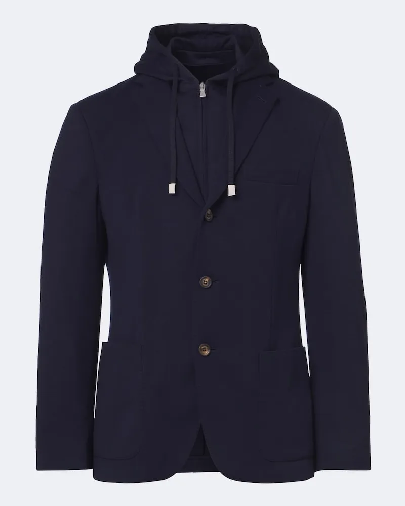 Eleventy Blazer in lana con cappuccio Blu